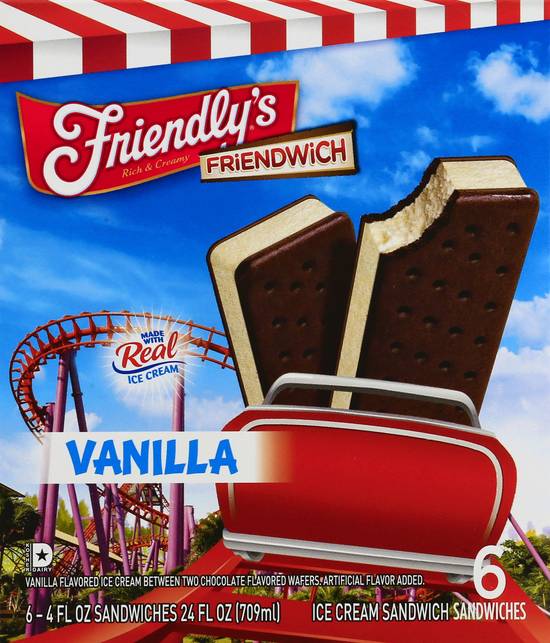 Friendly's Friendwich Vanilla Ice Cream Sandwich (6 ct, 4 fl oz)
