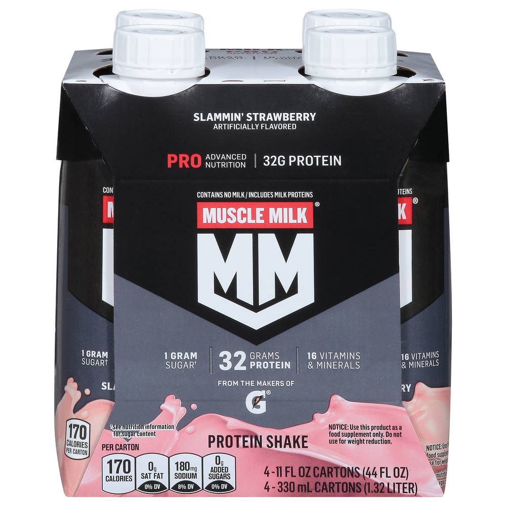 Muscle Milk Pro Series Non-Dairy Protein Shake, Strawberry (4 x 11 fl oz)