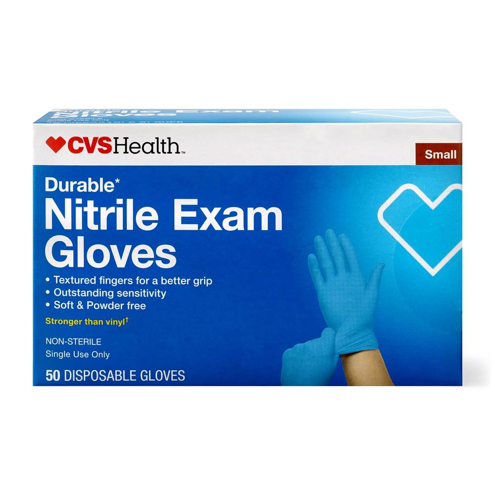 Cvs Health Durable Nitrile Exam Gloves, Small, 50 Ct