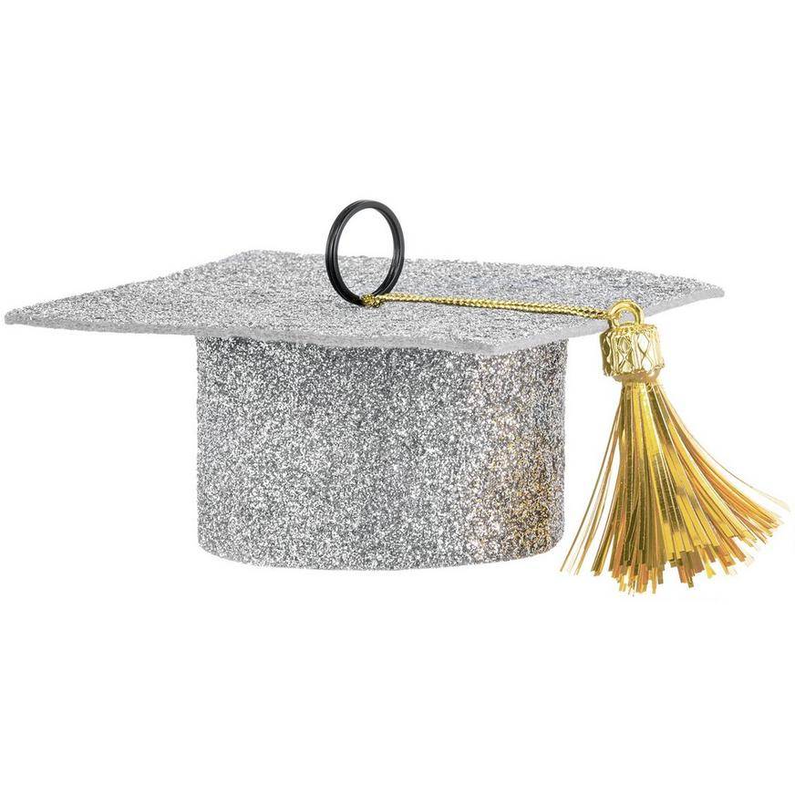 Uninflated Silver Glitter Graduation Cap Balloon Weight, 5.9oz