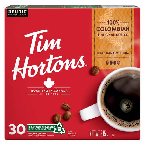 Tim Hortons 100% Columbian K-Cup Dark Medium Roast Coffee Pods (30 ct)