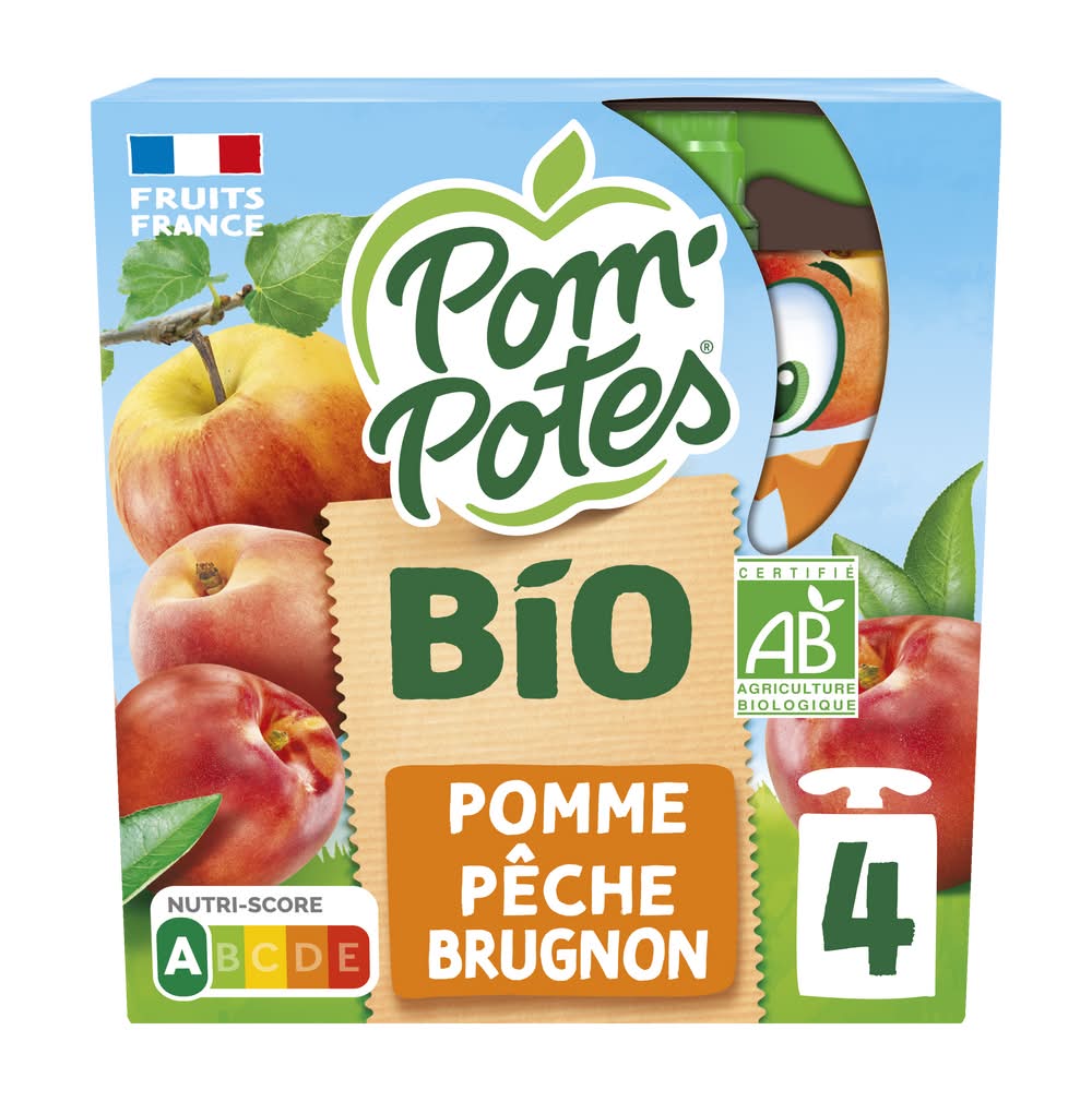 Pom'Potes - Compote bio pomme, pêche et brugnon sans sucres ajoutés (360g)