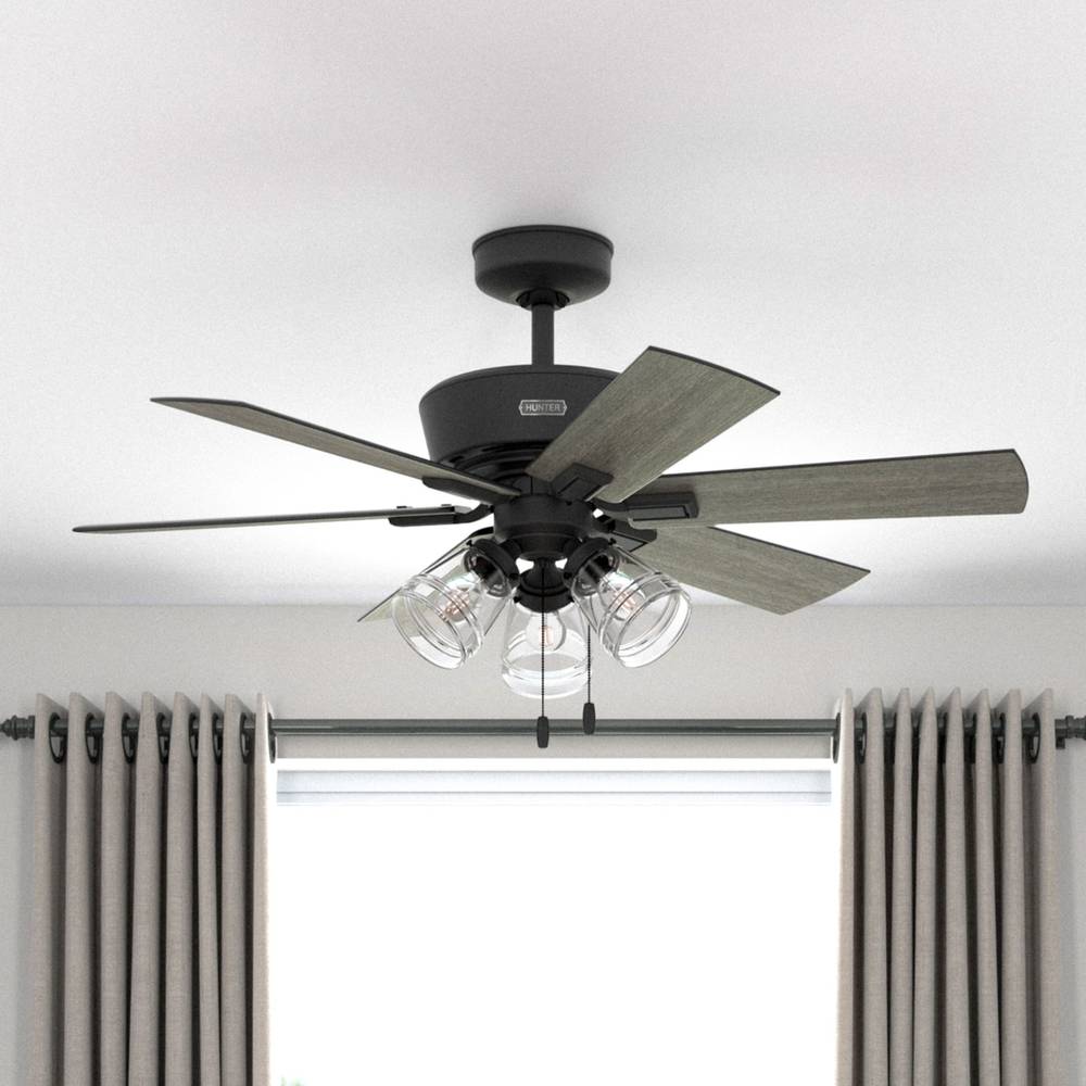 Hunter Pickens 44-in Matte Black with Dark Gray Oak/Matte Black Blades LED Indoor Ceiling Fan with Light (6-Blade) | 51727