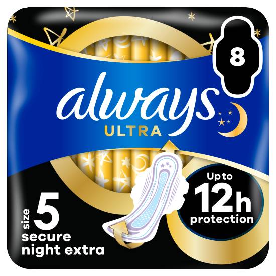 Always Size 5, Ultra Sanitary Secure Night Wings Pads (8 pack)