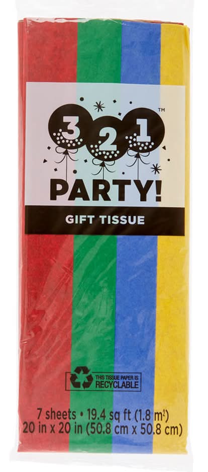 321 Party! Gift Tissue Assorted Primary Colors 7 Ct