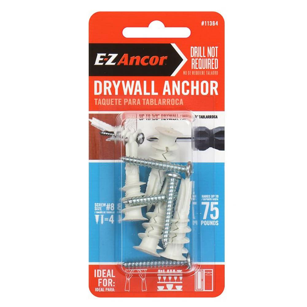 E-Z Ancor Twist-N-Lock 75-lb 1/2-in x 1-1/4-in Drywall Anchors with Screws Included (4-Pack) | 11364