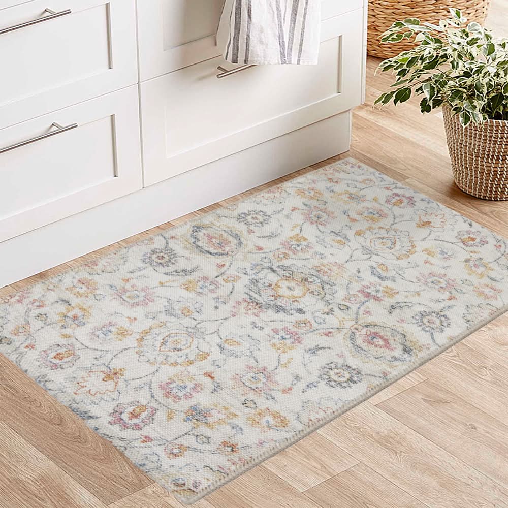 allen + roth 2 x 4 (ft) Polyester Casa Multi Rectangular Indoor Floral/Botanical Machine washable Throw rug | 23225