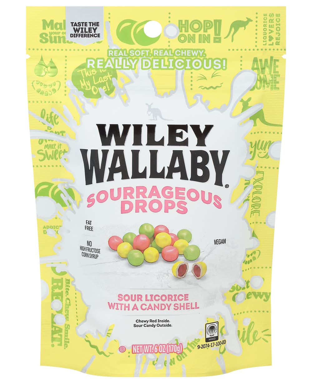 Wiley Wallaby Sourrageous Drops Sour Licorice With a Candy Shell, Red Cheery (6.3 oz)
