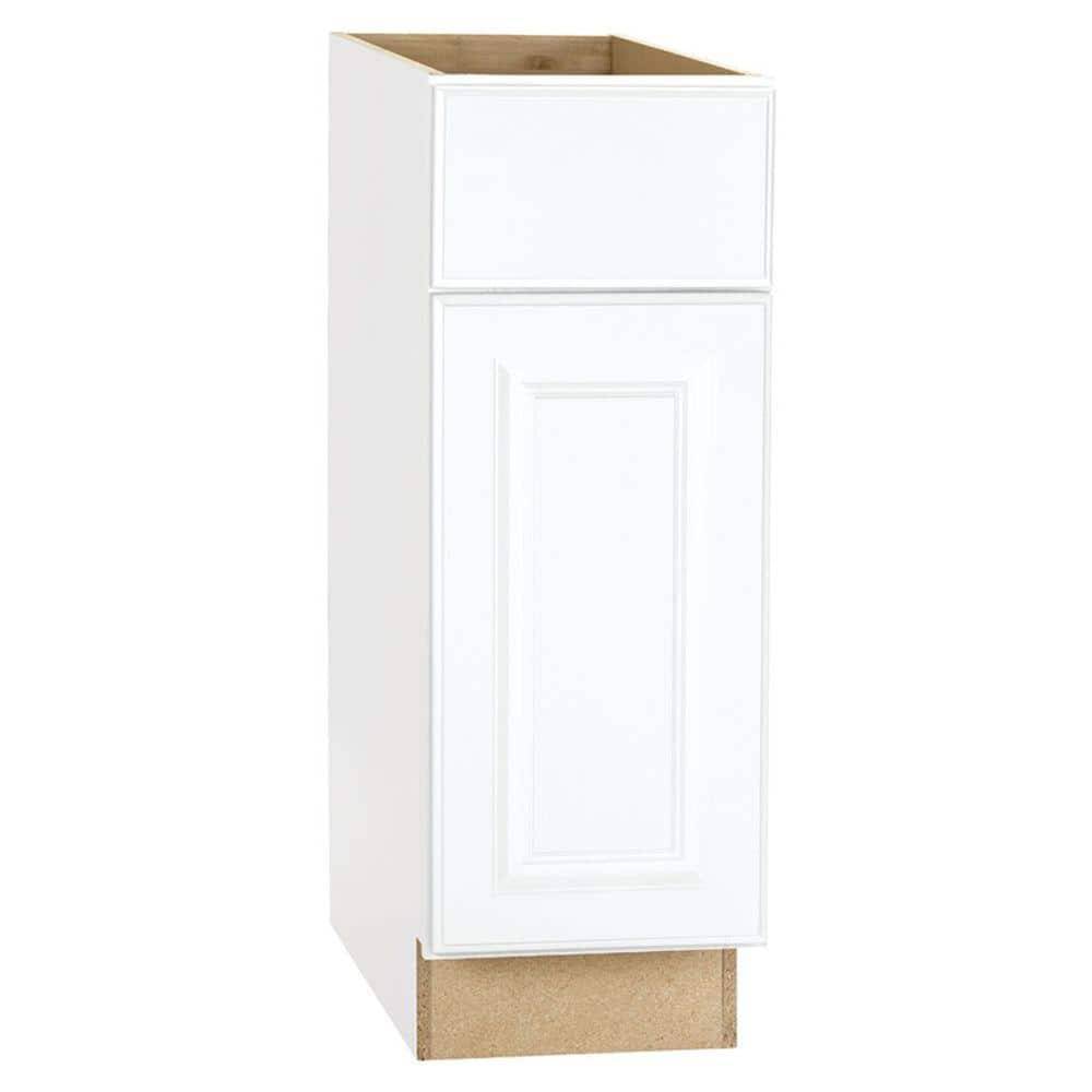 Hampton Bay Hampton 12 In. W X 24 In. D X 34.5 In. H Assembled Base Kitchen Cabinet In Satin White With Drawer Glides