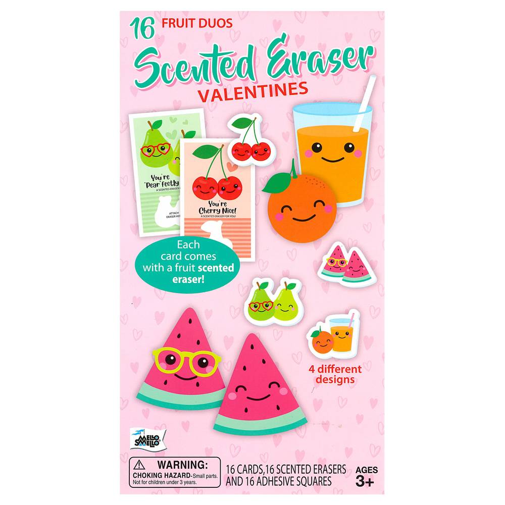 Valentine's Fruit Duos Scented Eraser Kit, 16ct