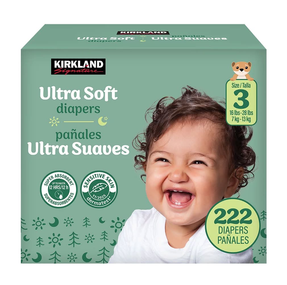 Kirkland Signature · Ultra soft pañales desechables, Etapa 3 (222 un)