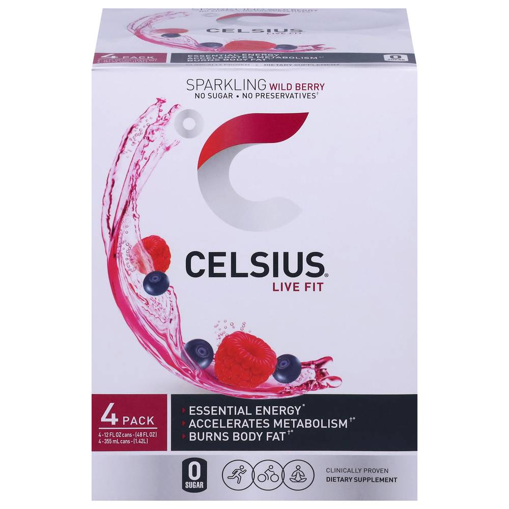 Celsius Live Fit Sparkling Energy Drink (4 pack, 12 fl oz) ( wild berry )