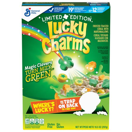 Lucky Charms Gluten Free Magic Clovers Turn Milk Green Cereal