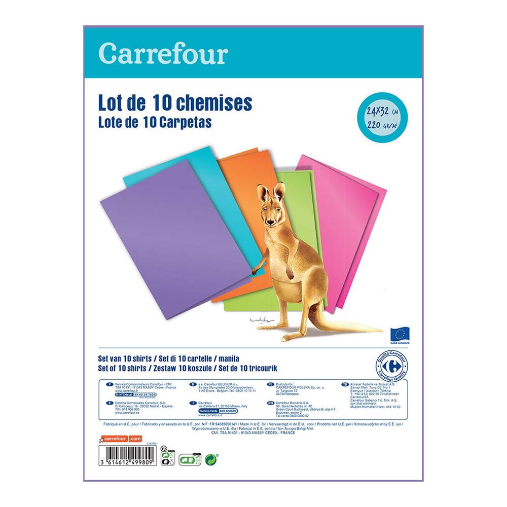 Chemise dossier 24 x32 cm CARREFOUR - le lot de 10 chemises