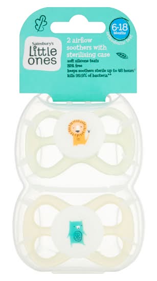 Sainsbury's Little Ones Airflow Soothers With Sterilising Case (2 pack)