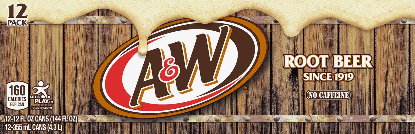 A&W No Caffeine Root Beer Soda (12 pack, 12 fl oz)