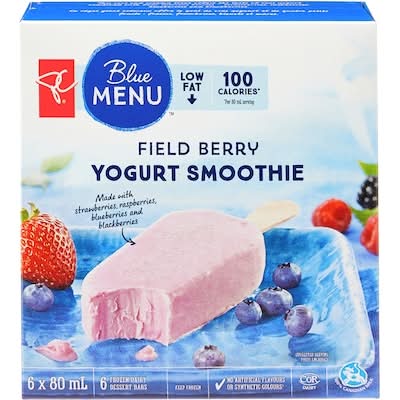 Pc blue menu barres glacées au smoothie au yogourt - yogurt smoothie frozen bars (6 pièces) (baie)