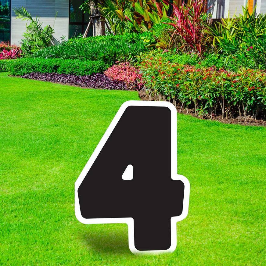 Black Number (4) Corrugated Plastic Yard Sign, 24in