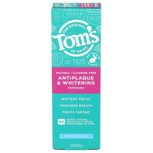 Tom's Of Maine Peppermint Antiplaque & Whitening Fluoride Free Toothpaste