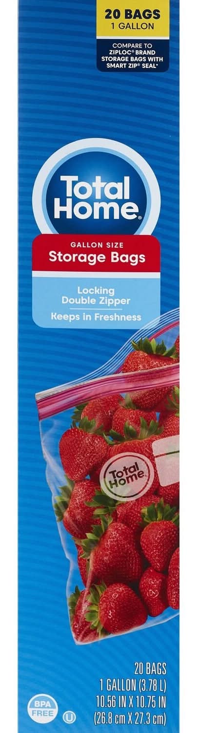 Total Home Color Seal Double Zipper Storage Bags Gallon, 10.56x10.75 in (20 ct)