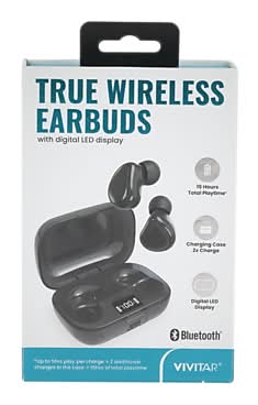 Vivitar Wireless Earbuds, Bluetooth, Black (STP2002-BLK-T35-12)