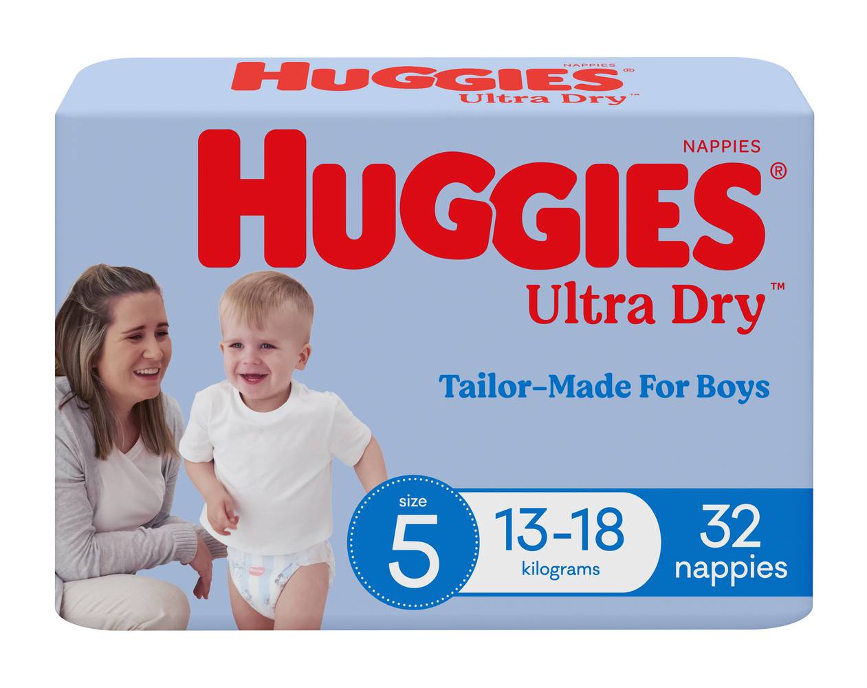 Huggies Ultra Dry Nappies For Boys, Size 5 (32 pack)