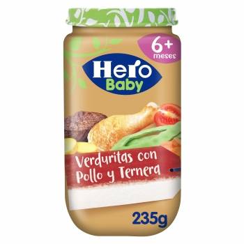 Tarrito de verduritas con pollo y ternera desde 6 meses Hero Baby sin gluten 235 g.