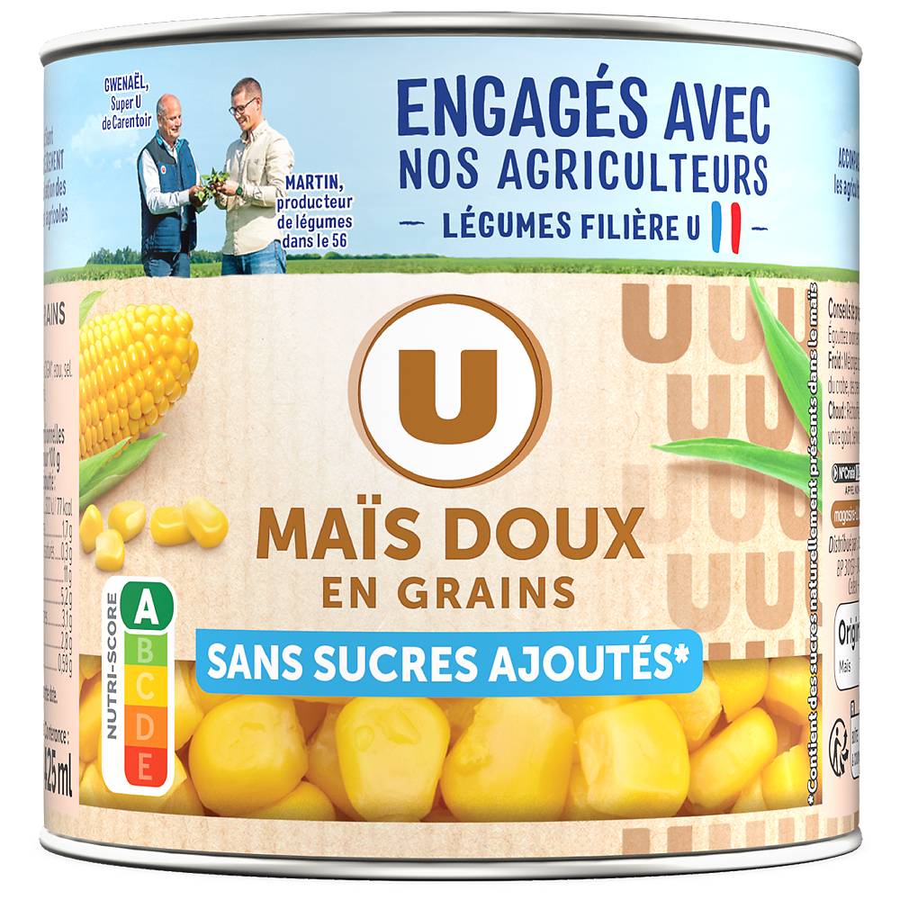 Les Produits U - Maïs doux en grains sans sucre ajoutés (285g)