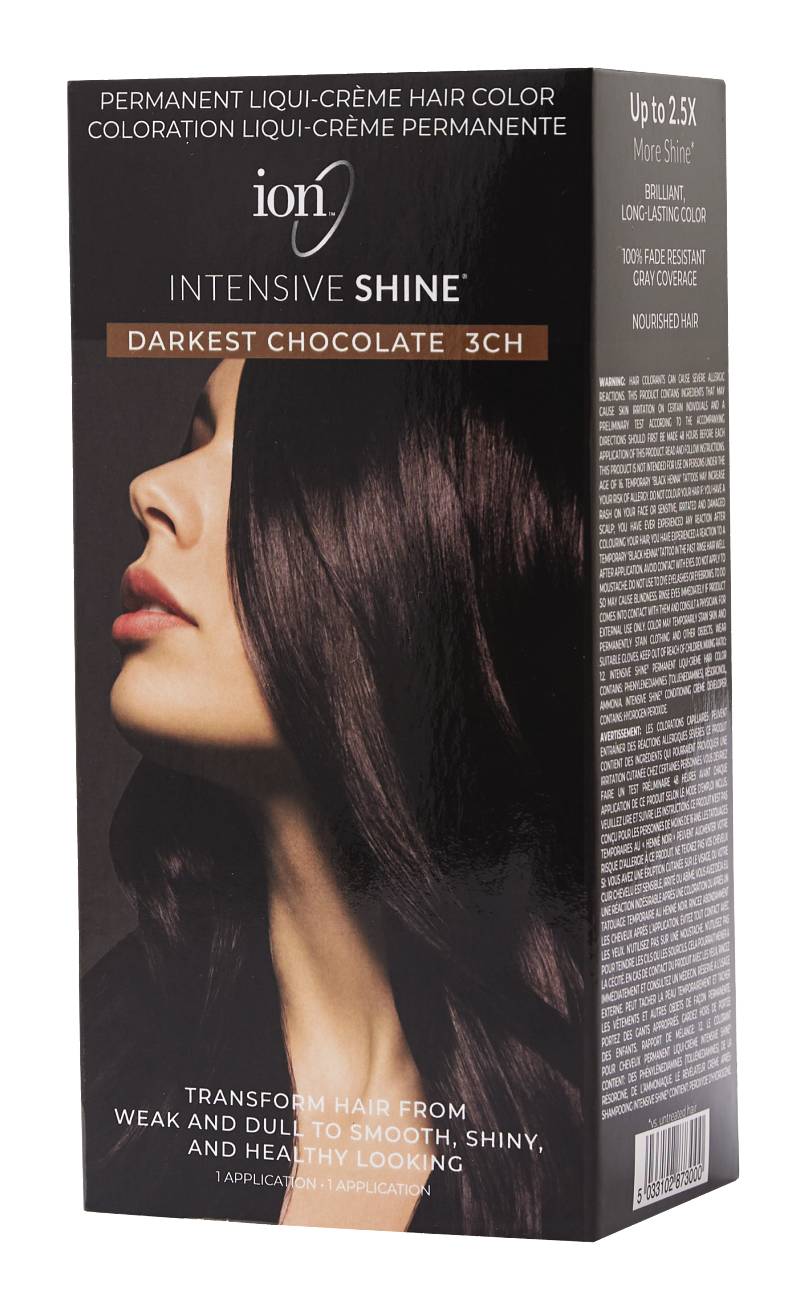 iON Intensive Shine Permanent Liqui Creme Hair Color Kit, Darkest Chocolate 3CH