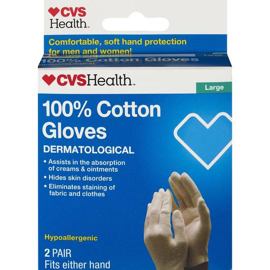 CVS Health 100% Cotton Gloves, Large, 2 Pair