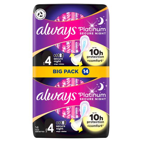 Always Platinum Secure Night (size 4) Pads Wings (14 ct)
