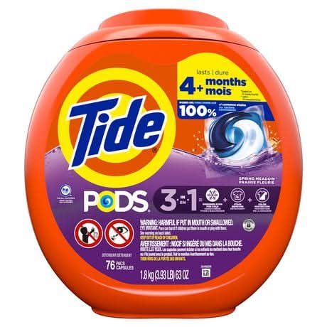 Tide 3 In 1 Liquid Laundry Detergent Pods, Spring Meadow (76 ct)