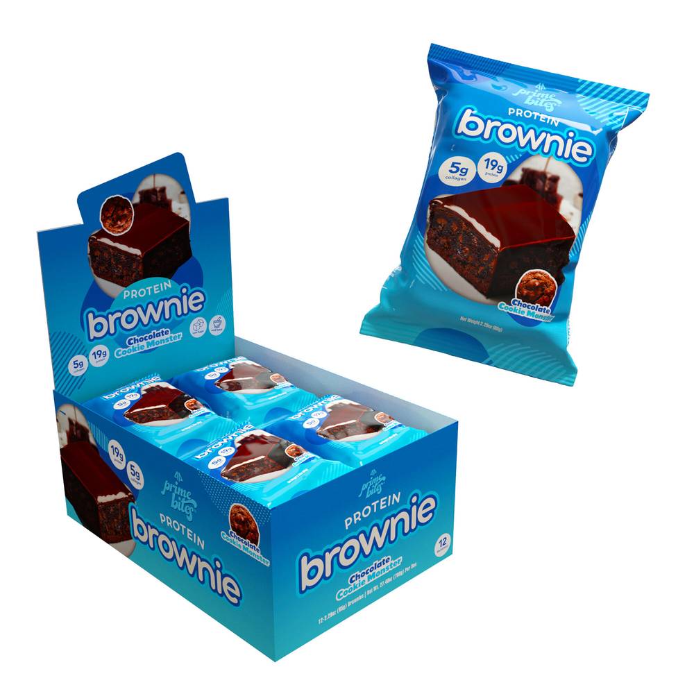 Prime Bites Protein Brownie, Chocolate Cookie Monster (2.29 oz, 12 ct)