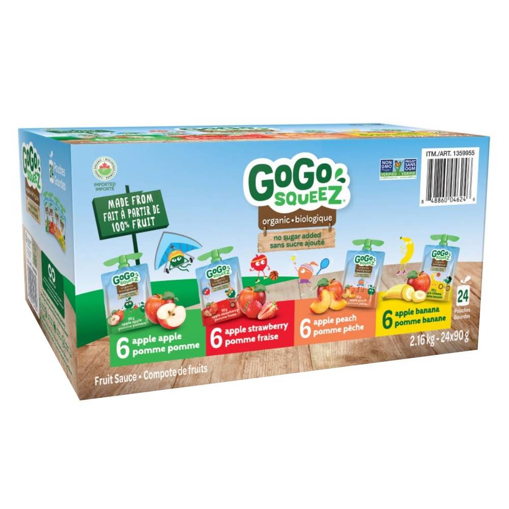 Gogo Squeez - Compotes De Fruits Biologiques À Saveurs Variées, 24 X 90 G