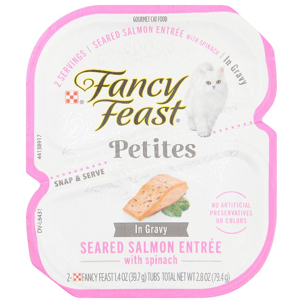 Fancy Feast Petites Gourmet Cat Food in Gravy Seared Salmon With Spinach Entree (2 ct)