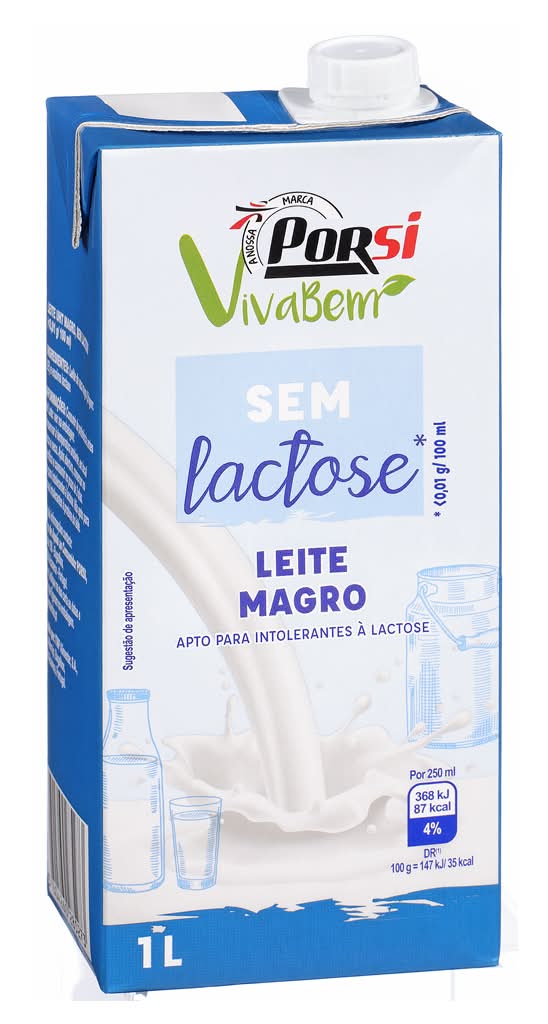 Porsi Viva Bem - Leite uht sem lactose magro, 1Litro