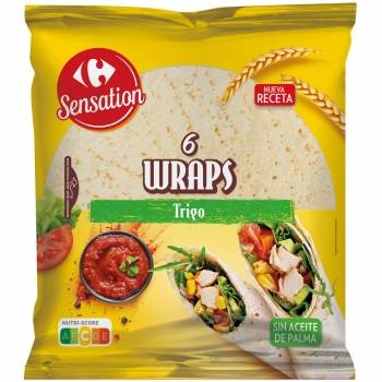 Wraps tortillas de trigo Carrefour Sensation sin aceite de palma 6 ud.