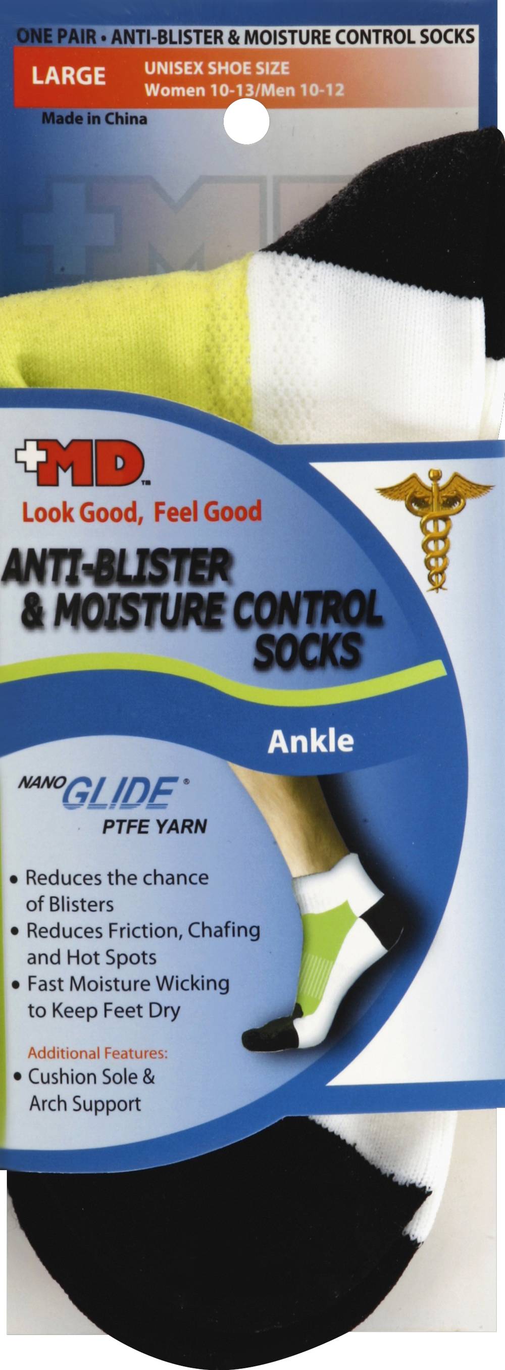 +MD Anti-Blister & Moisture Control Unisex Large Socks