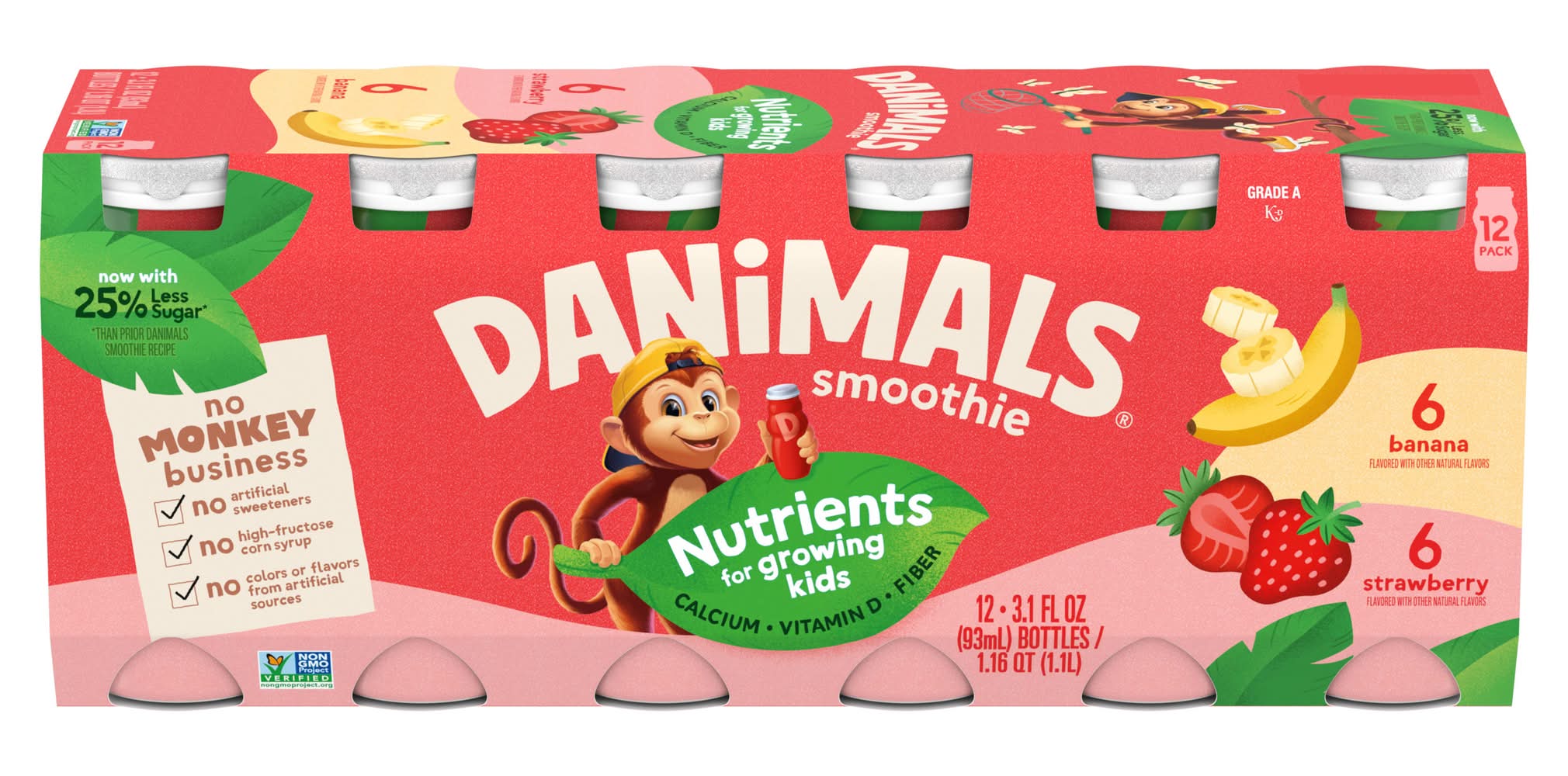 Danimals Kids Smoothies, Banana-Strawberry (12 x 3.1 fl oz)