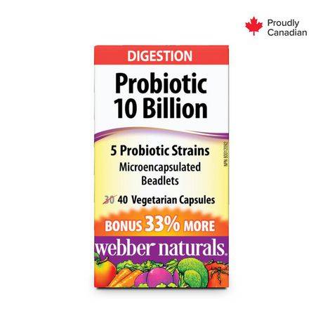 Webber Naturals Probiotic 10 Billion 5 Probiotic Strains (40 capsules, bonus! 33% more)