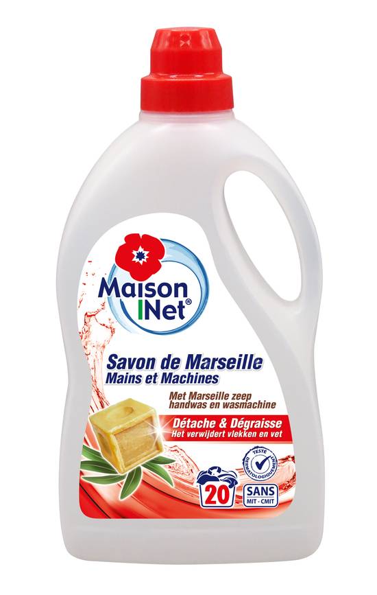 Maison Net - Lessive diluée mains et machines au savon de Marseille 20 lavages (1 L)