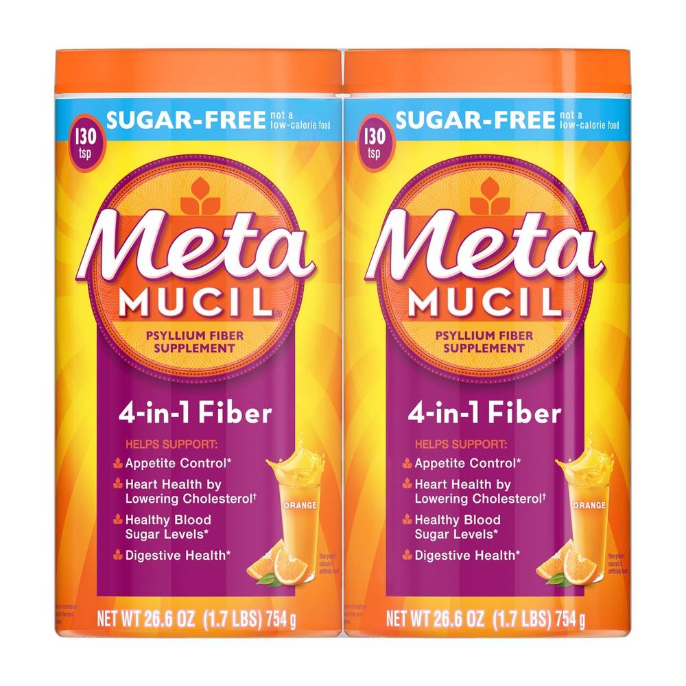 Metamucil Psyllium Fiber Supplement Power, Orange (2 x 13.3 oz)