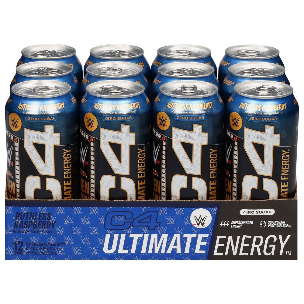 C4 Ruthless Energy Drink, Raspberry (12 x 16 fl oz)