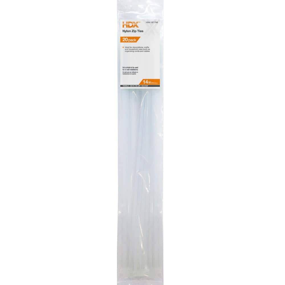 HDX Natural Nylon Zip Ties, 14 inch (20 ct)