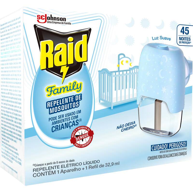 Raid repelente elétrico líquido 45 noites family (32,9 ml)