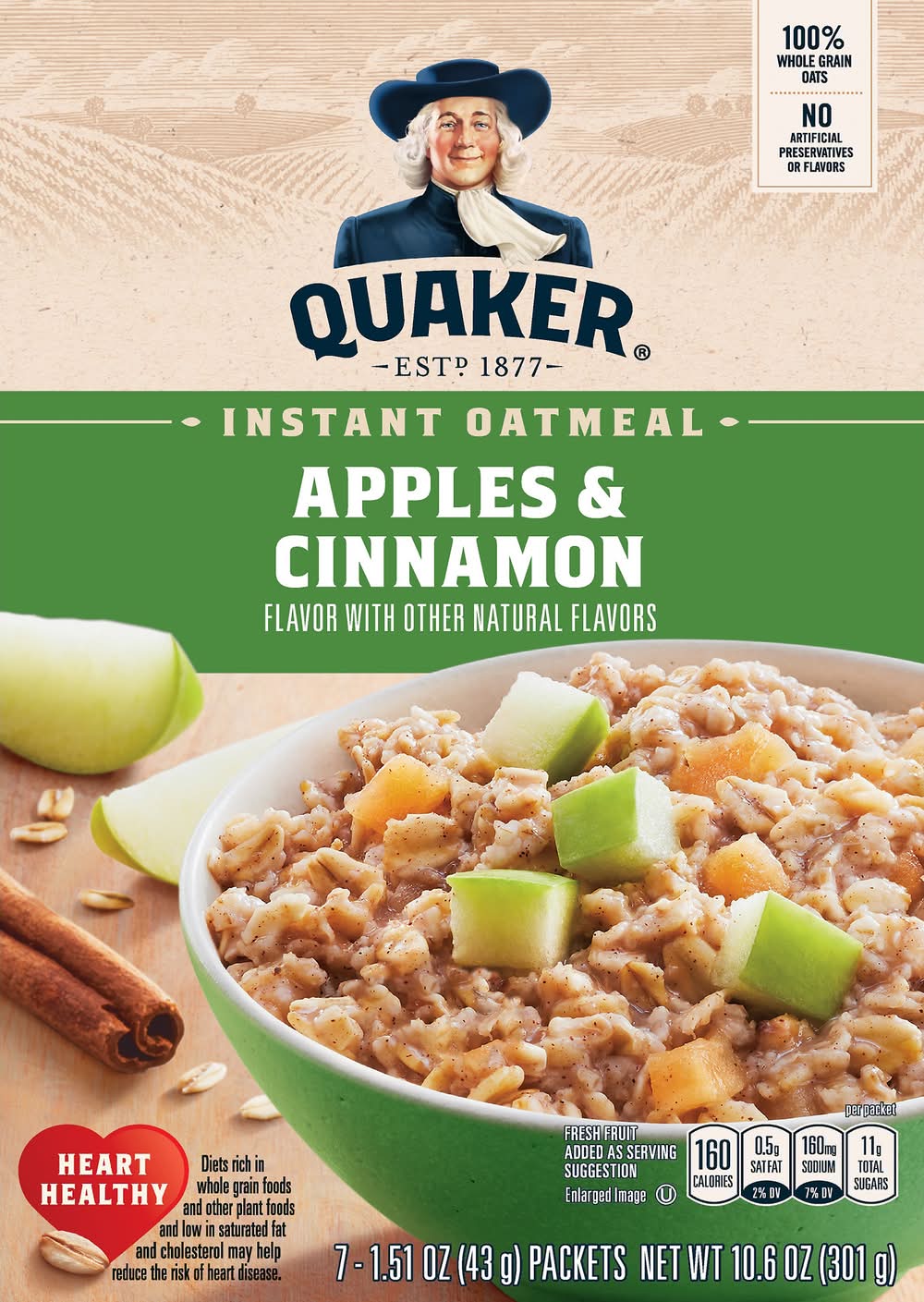 Quaker Instant Oatmeal, Apples & Cinnamon (7 x 1.51 oz)