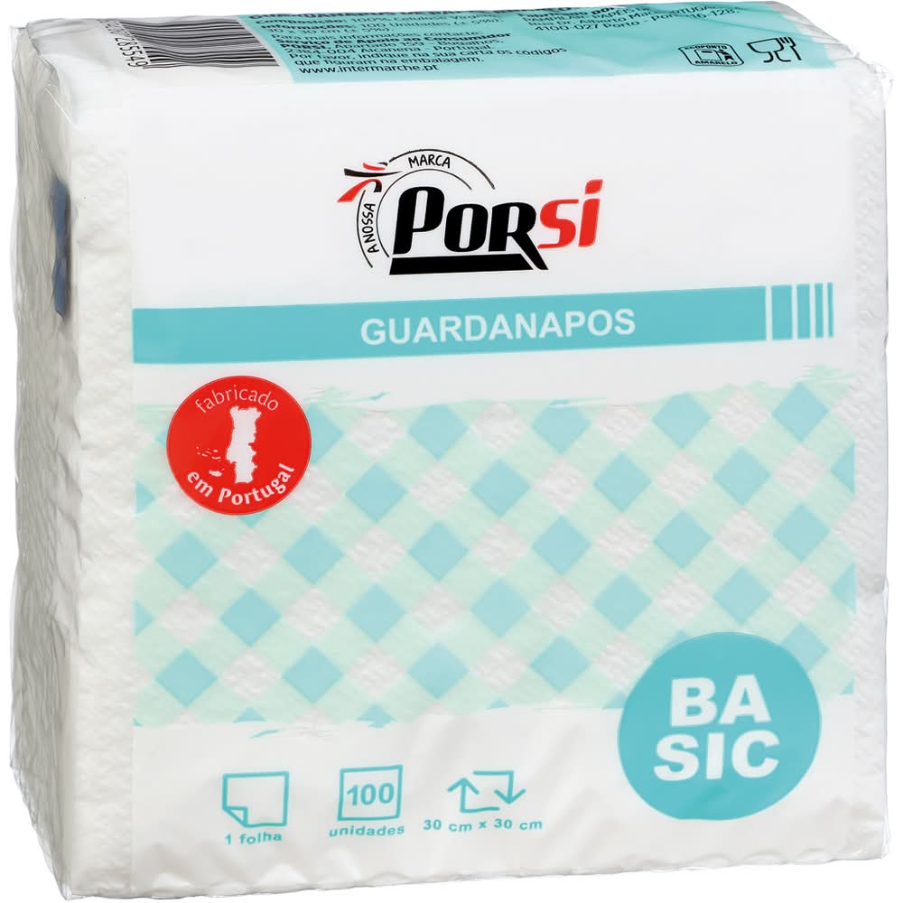 Porsi - Guardanapos brancos 30x30 cm, embalagem com 100 unidades