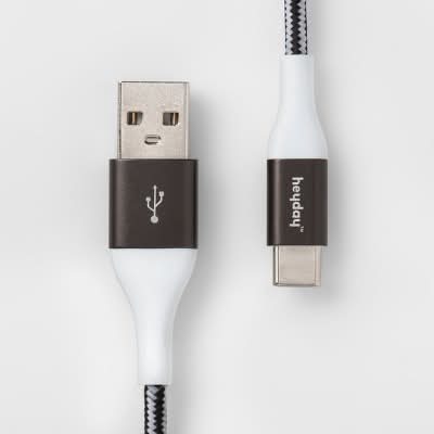 Heyday Usb C To a Braided Cable, 6 ft, Black-White-Gunmetal