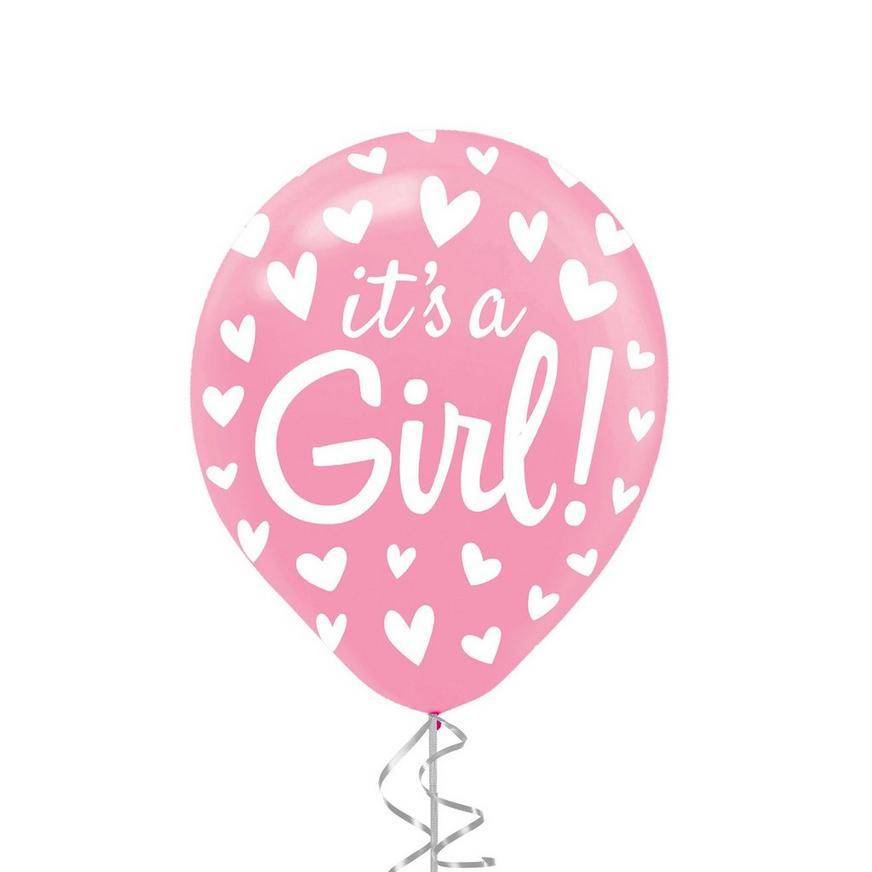 Uninflated 1ct, 12in, Pink It's A Girl Heart Gender Reveal Latex Balloon