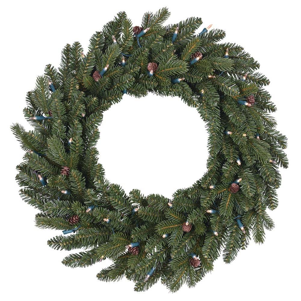 GE 26-in Pre-lit Indoor Battery-operated Green Mixed Needle Artificial Christmas Wreath | 19002LO